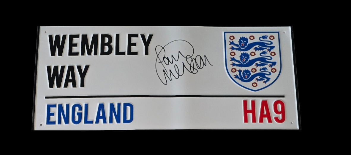 Paul Merson signed Wembley Way street sign